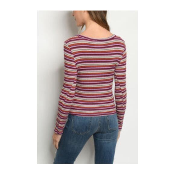Ginger G Twist knot Ribbed knit Candy Striped Long sleeve Top NEW - Picture 4 of 9